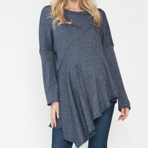Women's Maternity Long Sleeve Dream Blue Asymmetric Hem Lounge Top